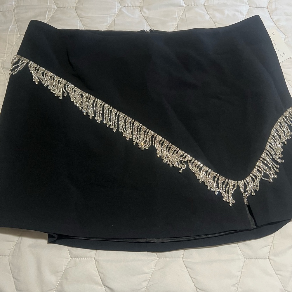 Black Skirt with Silver Fringe Detail
